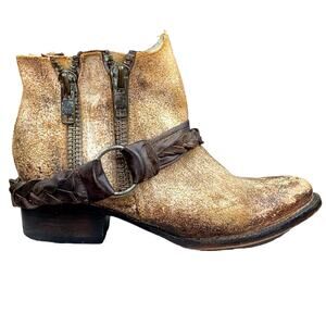 Freebird By Steven Clash Distressed Brown Leather Boho Ankle Boot Size US  8